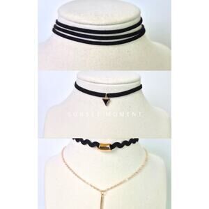 Choker Necklace Black Set of 3 New Gothic Edgy Grunge Whimsigoth